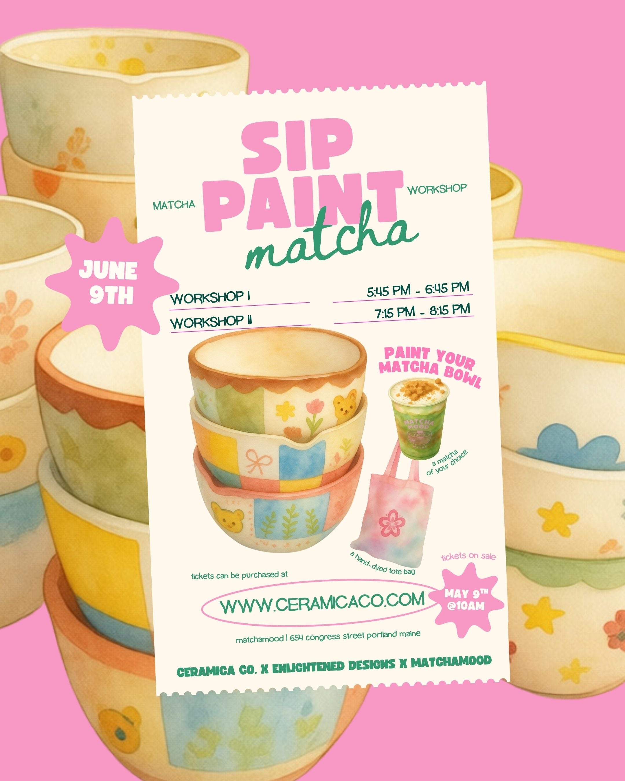 6/9 Sip & Paint Pottery Workshop at Matcha Mood (7:15PM-8:15PM)